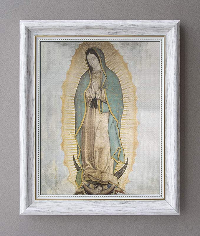 Original Our Lady of Guadalupe - Framed Canvas - 10" x 12" Including White Frame