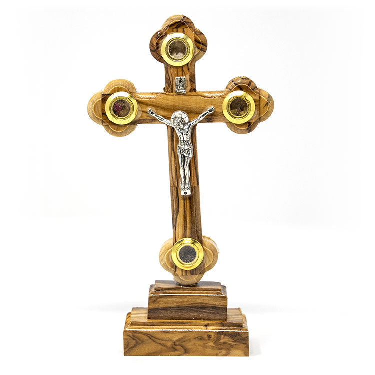 Bethlehem Cooperative || Byzantine Olive Wood Cross On Stand With