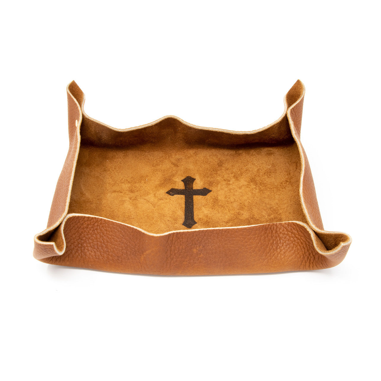 OreMoose || Valet Tray (Tan Casco) - Handmade Leather Catchall Tray with Cross Design