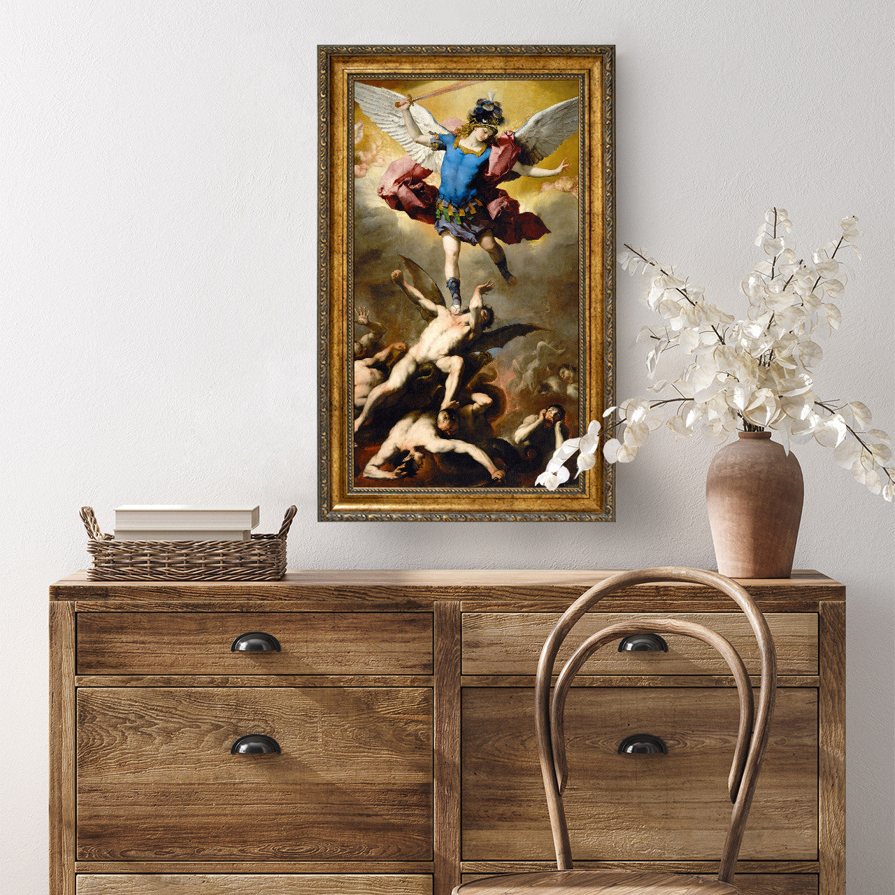 The Fall of the Rebel Angels painting by Luca Giordano (1666) - Framed Canvas - 12" x 22" - St. Michael the Archangel