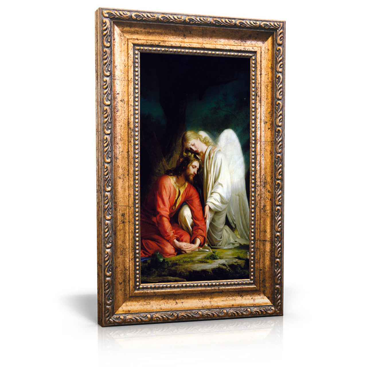 Gethsemane painting by Carl Heinrich Bloch (1873) - Framed Canvas 6" X 11" - Christ Comforted by an Angel