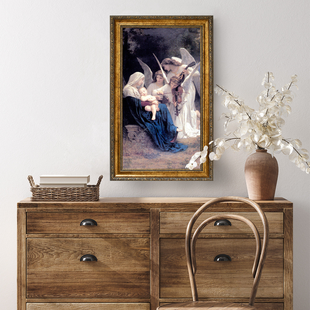 Song of the Angels painting by William-Adolphe Bouguereau (1881) - Framed Canvas - 12" x 22" - La Vierge aux anges