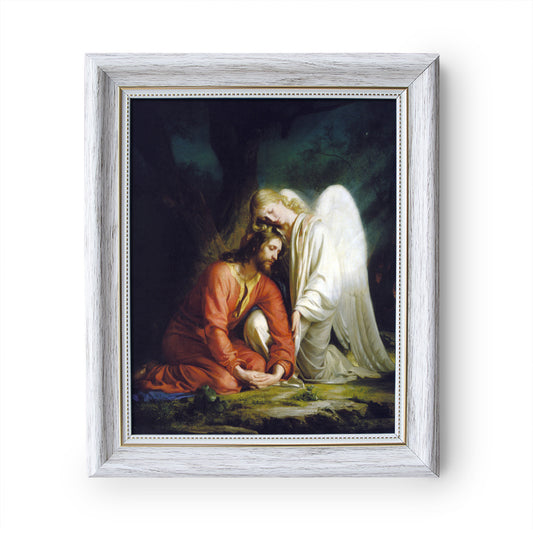 Gethsemane painting by Carl Heinrich Bloch (1873) - White Frame - Framed Canvas - 8" x 10" - Divine Mercy Vilnius