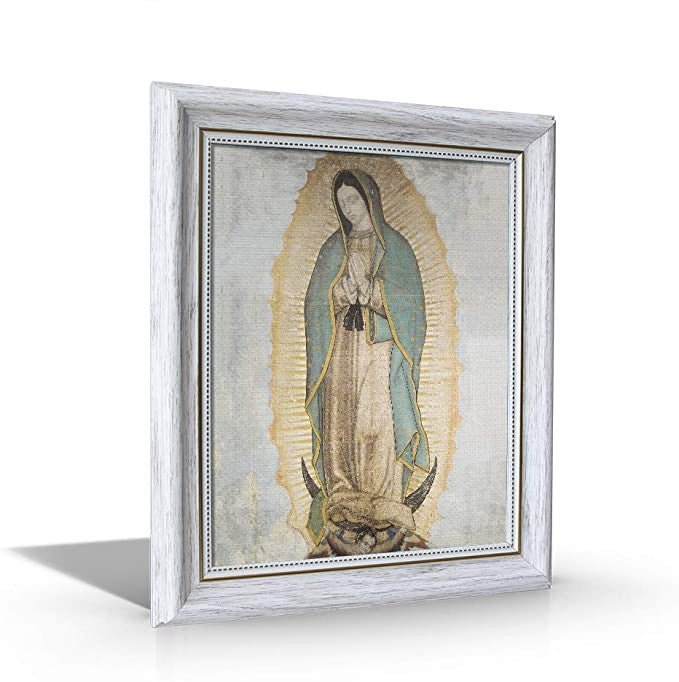 Original Our Lady of Guadalupe - Framed Canvas - 10" x 12" Including White Frame