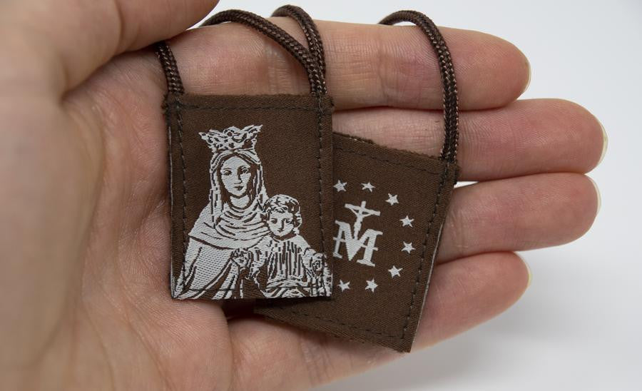 Premium Brown Scapular | Brown and Cream - Our Lady of Mt. Carmel - Regular - 14in