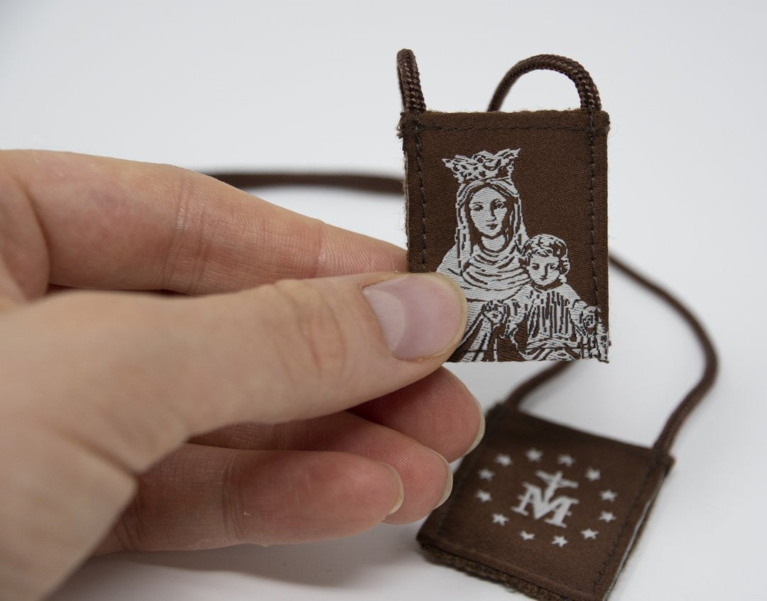 Premium Brown Scapular | Brown and Cream - Our Lady of Mt. Carmel - Regular - 14in