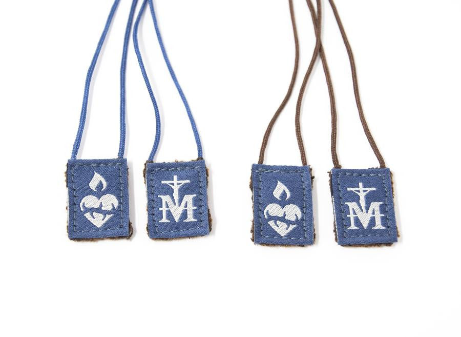 Premium Brown Scapular | Navy and Brown (Mini) - Brown Cord - 16in