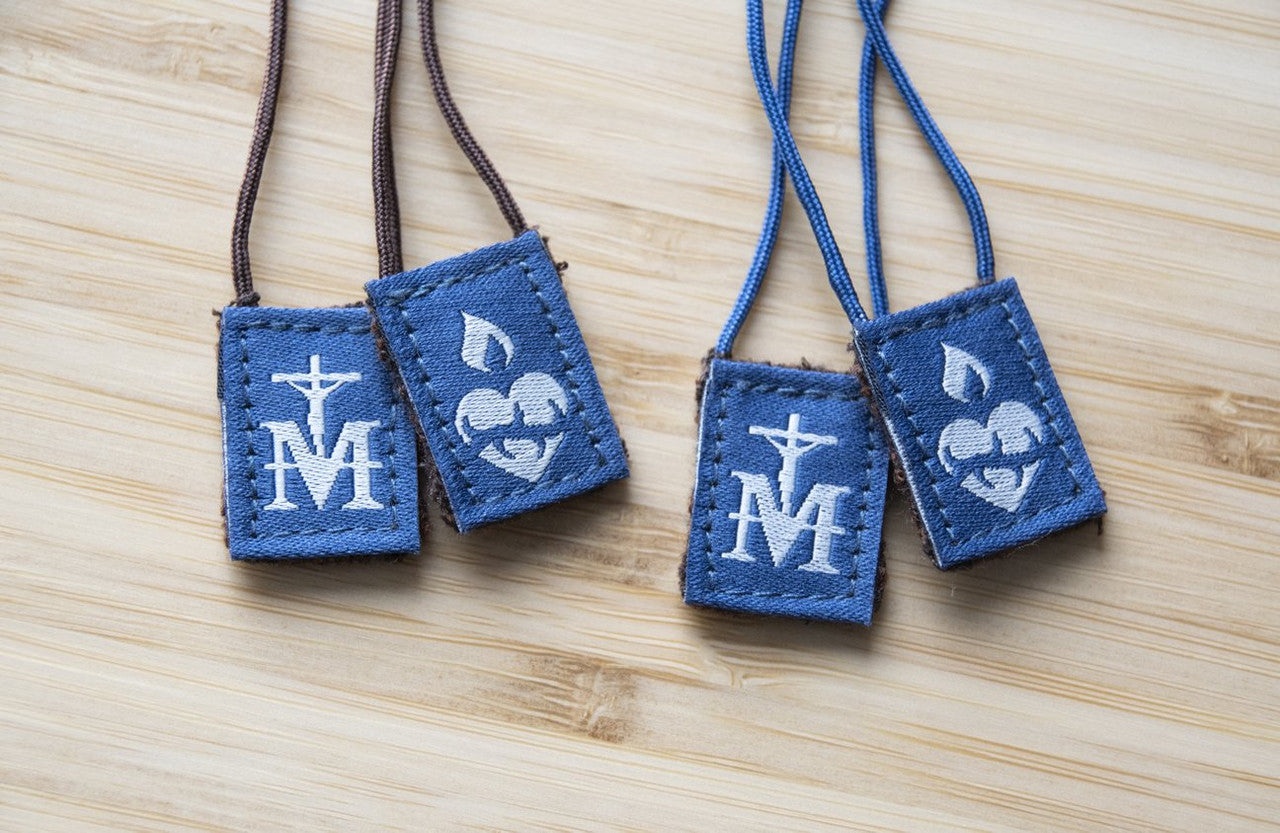 Premium Brown Scapular | Navy and Brown (Mini) - Brown Cord - 16in