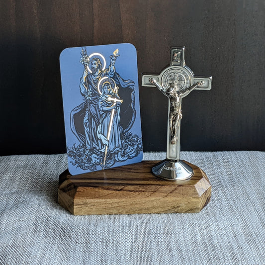 Home Altars | St. Francis Design | The Catholic Woodworker Imbuia Alter Base (Brazil) with 3 Prayer Cards|