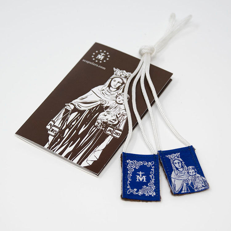 Premium Brown Scapular | Blue & White Rose - Original 15"