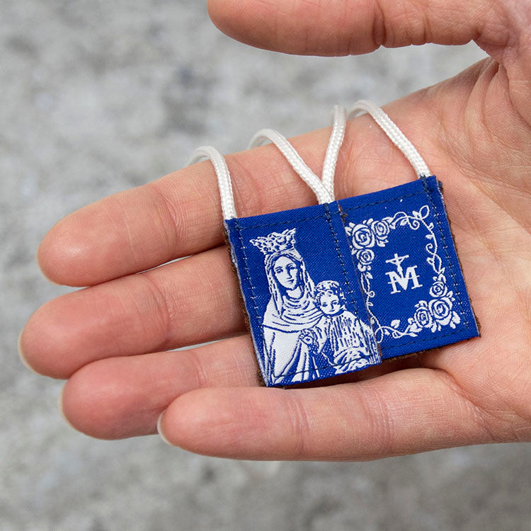 Premium Brown Scapular | Blue & White Rose - Original 15"