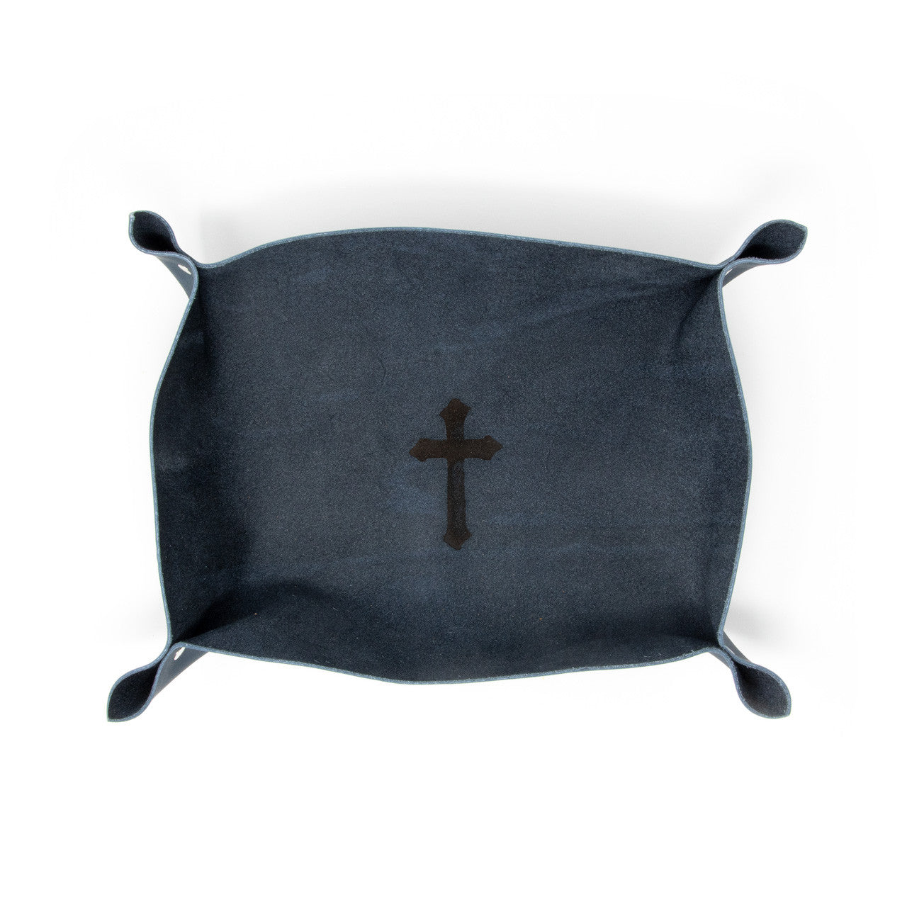 OreMoose || Valet Tray (Denim) - Handmade Leather Catchall Tray with Cross Design