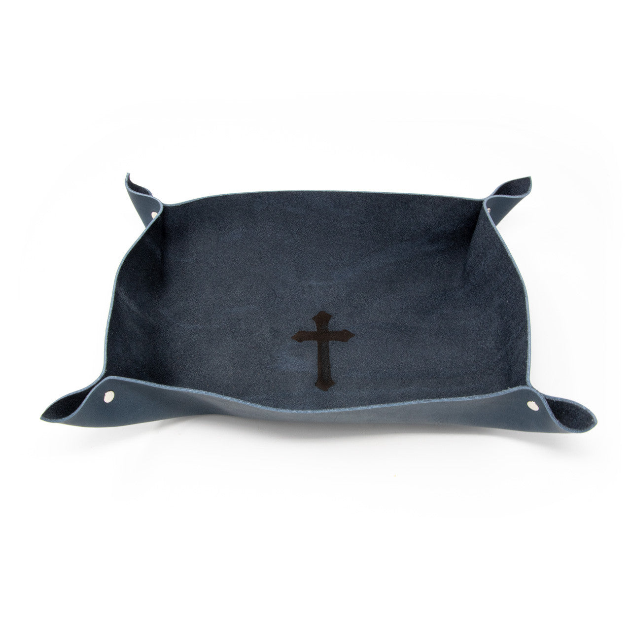 OreMoose || Valet Tray (Denim) - Handmade Leather Catchall Tray with Cross Design