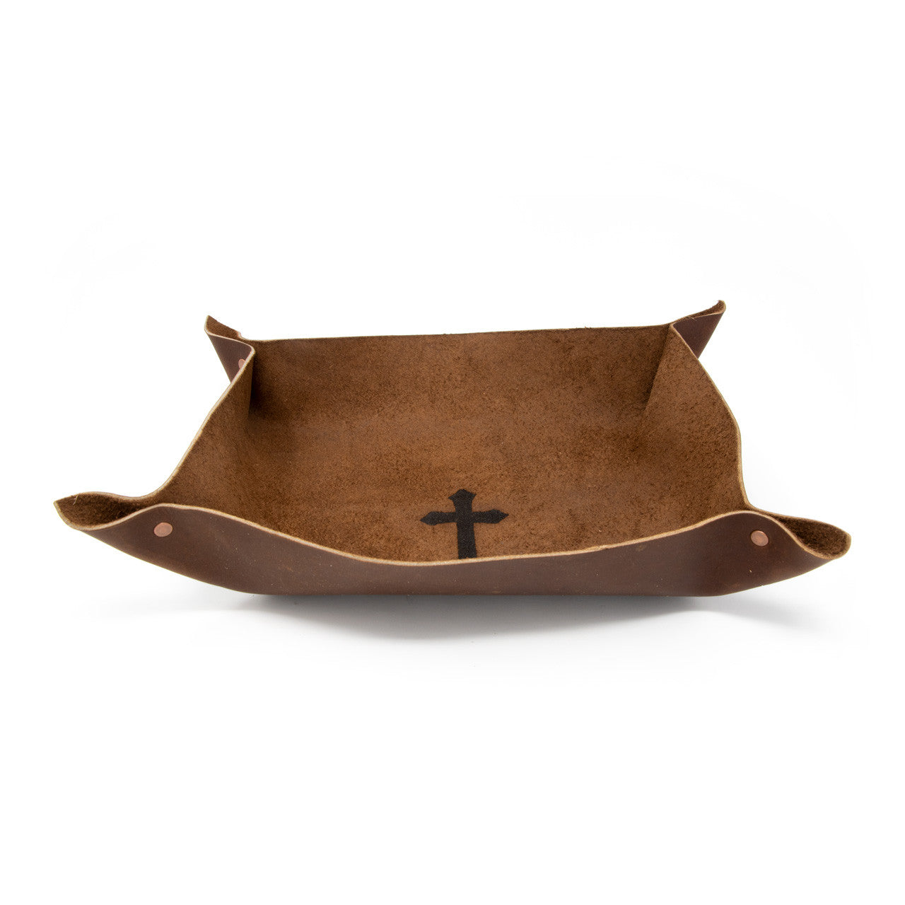 OreMoose || Valet Tray (Amber) - Handmade Leather Catchall Tray with Cross Design