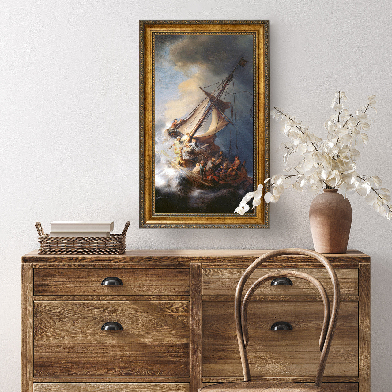 The Storm on the Sea of Galilee painting by Rembrandt (1633) - Framed Canvas - 12" x 22" - Christ in the Storm