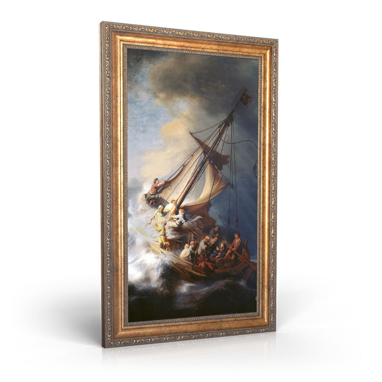The Storm on the Sea of Galilee painting by Rembrandt (1633) - Framed Canvas - 12" x 22" - Christ in the Storm