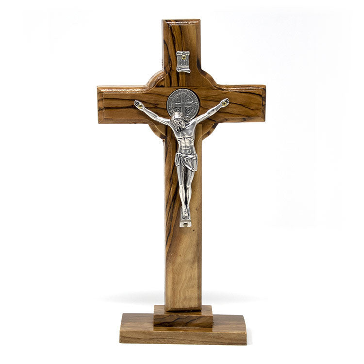 Cross On Stand With Metal Plated Crucifix And Metal Jerusalem Cross