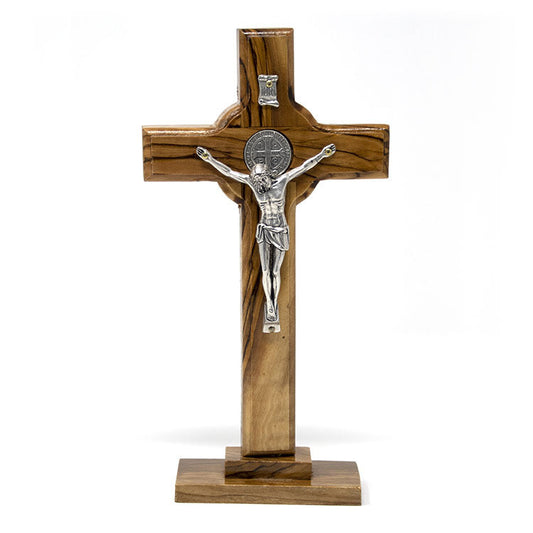 Cross On Stand With Metal Plated Crucifix And Metal Jerusalem Cross