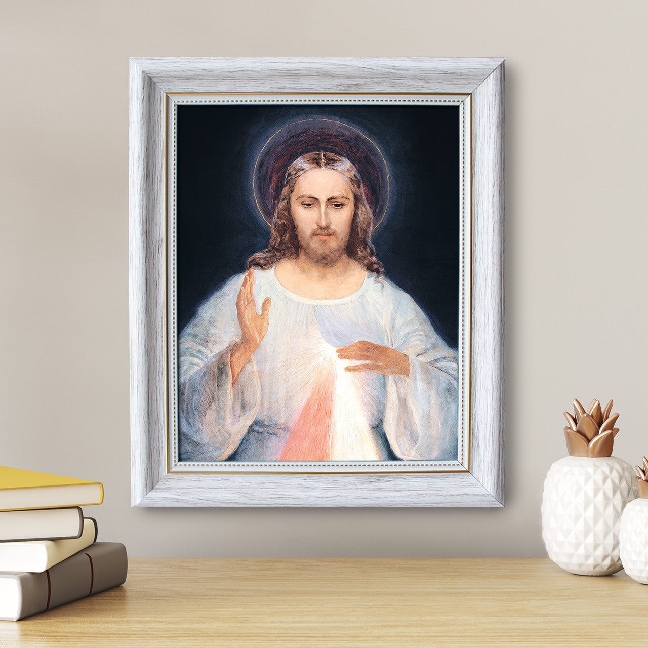 Face of Jesus - Canvas Print - 8" x 10" White Frame - Divine Mercy Vilnius