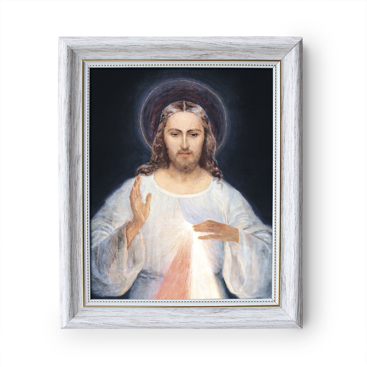 Face of Jesus - Canvas Print - 8" x 10" White Frame - Divine Mercy Vilnius