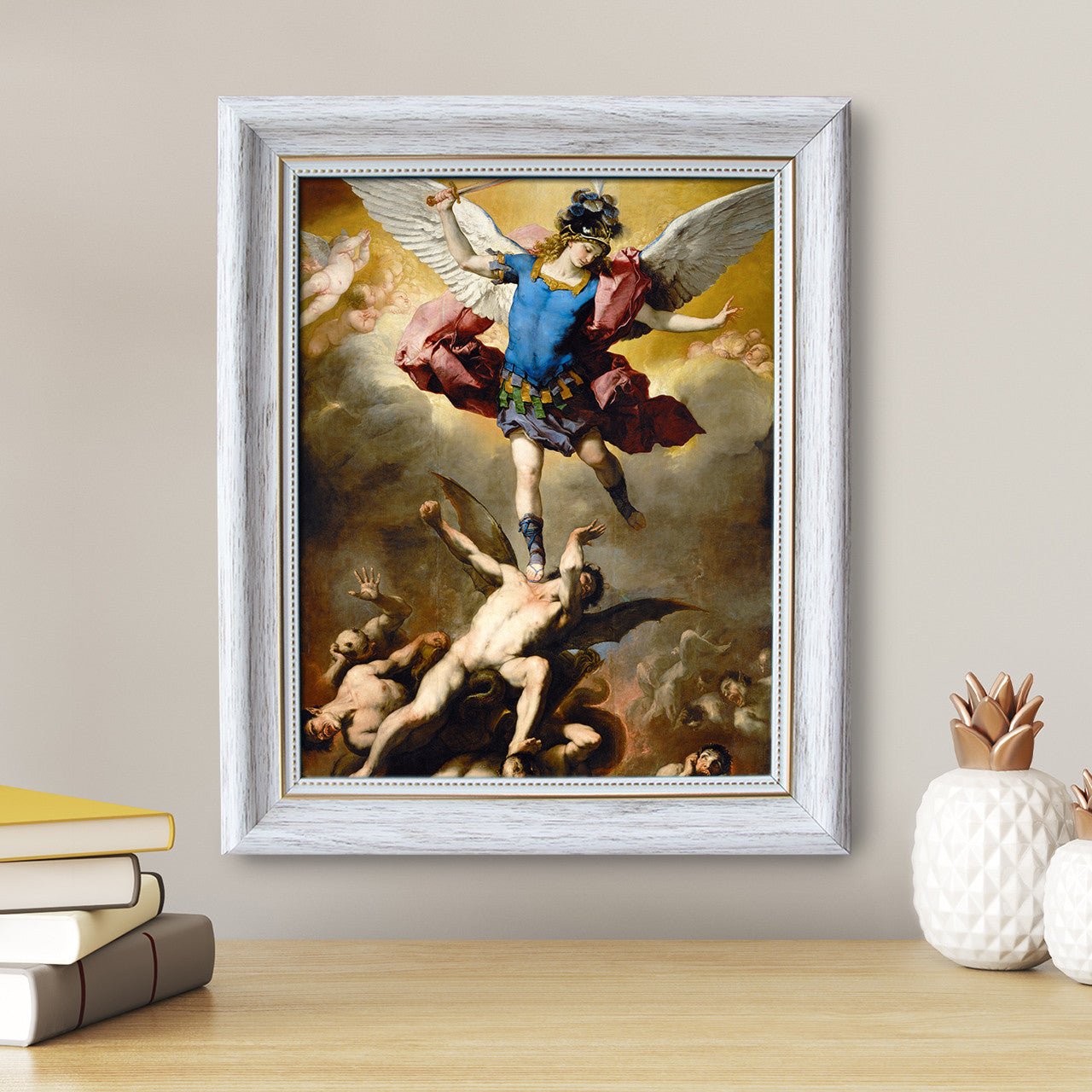 The Fall of the Rebel Angels painting by Luca Giordano (1666) - White Frame - Framed Canvas - 8" x 10" - Divine Mercy Vilnius