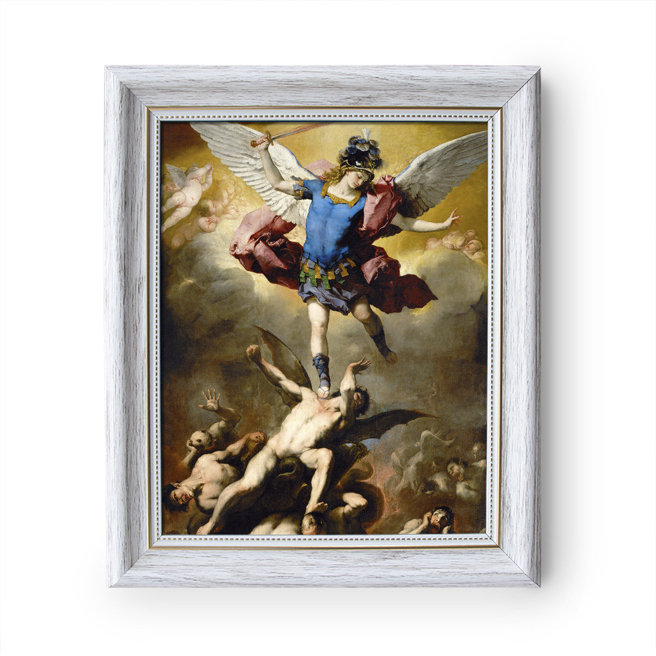 The Fall of the Rebel Angels painting by Luca Giordano (1666) - White Frame - Framed Canvas - 8" x 10" - Divine Mercy Vilnius
