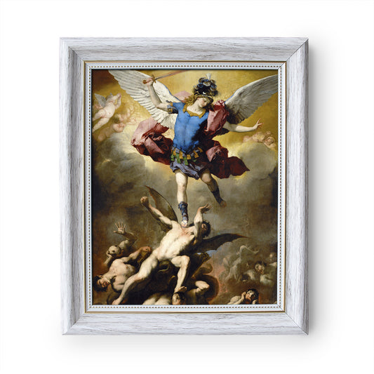 The Fall of the Rebel Angels painting by Luca Giordano (1666) - White Frame - Framed Canvas - 8" x 10" - Divine Mercy Vilnius