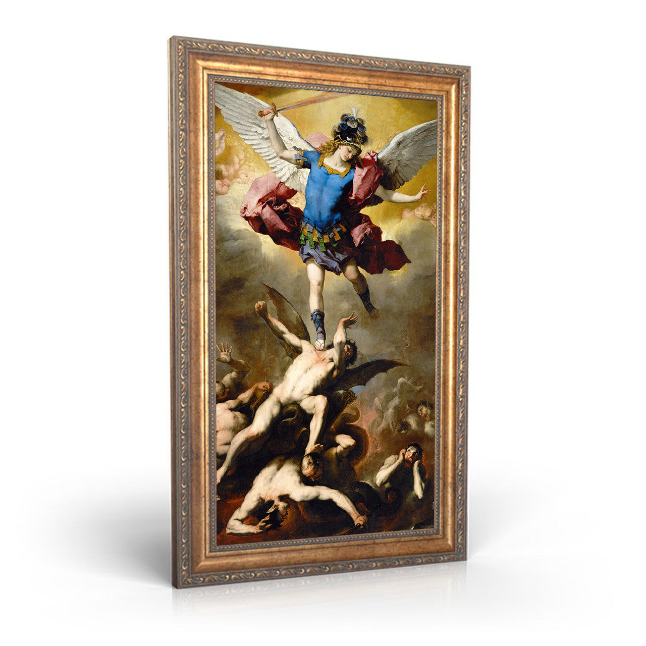 The Fall of the Rebel Angels painting by Luca Giordano (1666) - Framed Canvas - 12" x 22" - St. Michael the Archangel