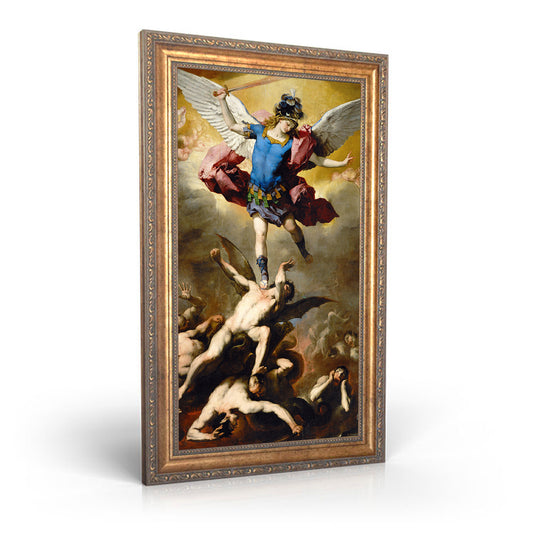 The Fall of the Rebel Angels painting by Luca Giordano (1666) - Framed Canvas - 12" x 22" - St. Michael the Archangel