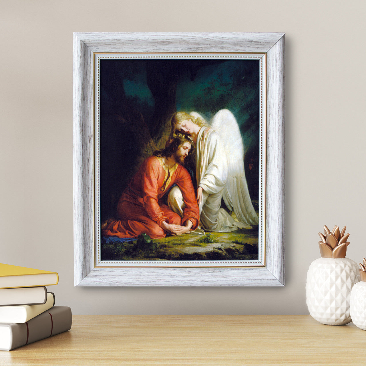 Gethsemane painting by Carl Heinrich Bloch (1873) - White Frame - Framed Canvas - 8" x 10" - Divine Mercy Vilnius