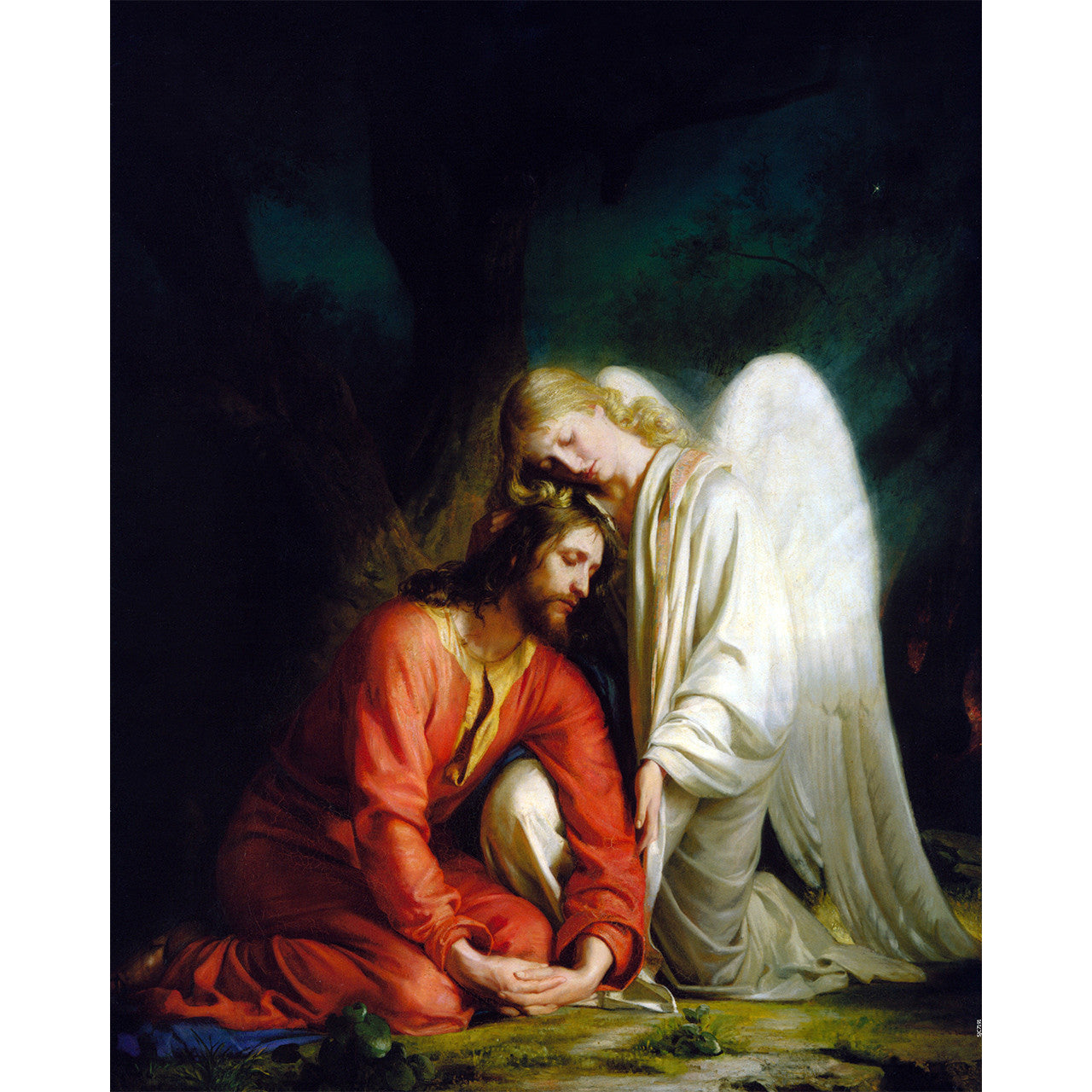 Gethsemane painting by Carl Heinrich Bloch (1873) - Canvas Print - 16" x 20" - Christ Comforted by an Angel