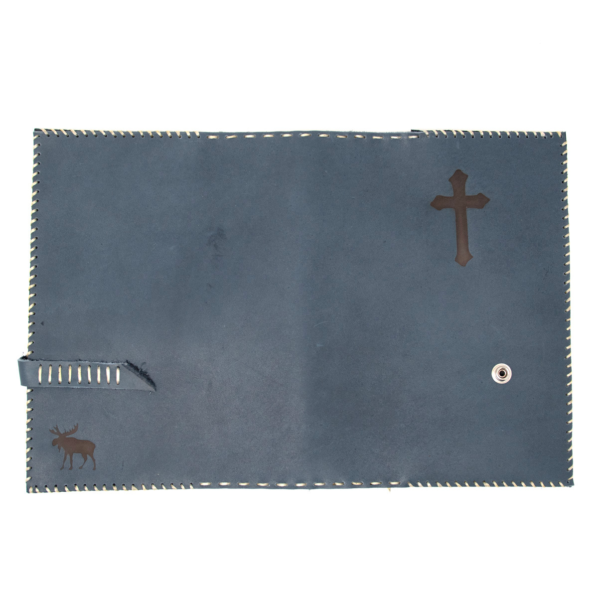 OreMoose || Bible Cover (Blue Jay) - Handmade Leather Bible Cover with Cross Design