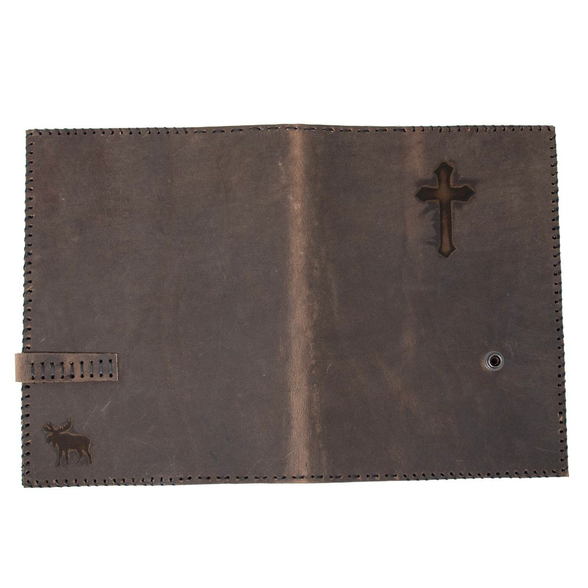 OreMoose || Bible Cover (Gray Wolf) - Handmade Leather Bible Cover with Cross Design