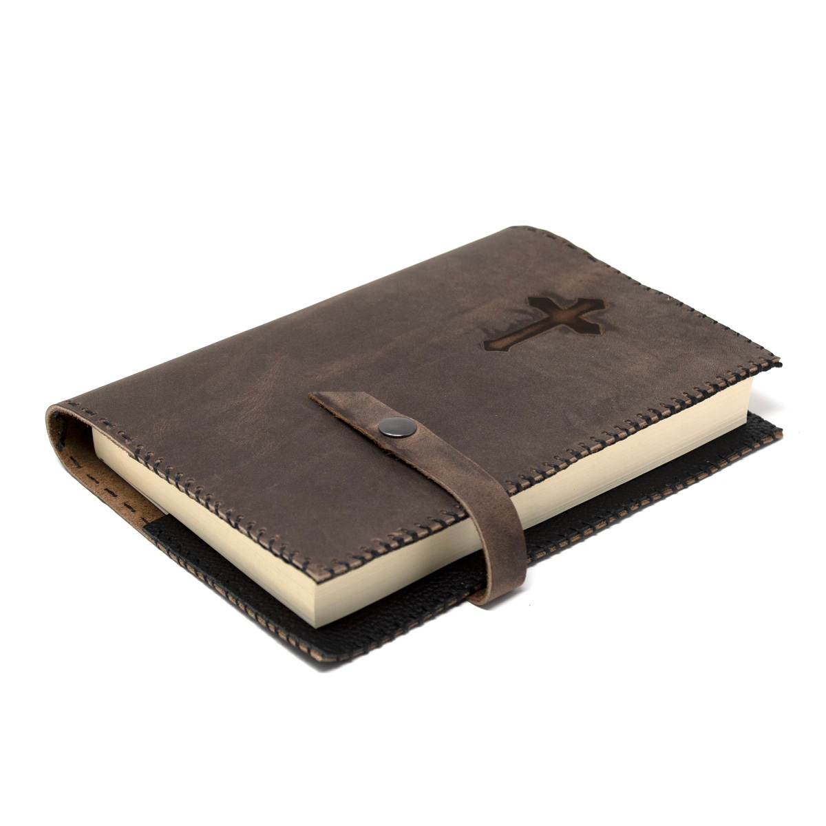 OreMoose || Bible Cover (Gray Wolf) - Handmade Leather Bible Cover with Cross Design