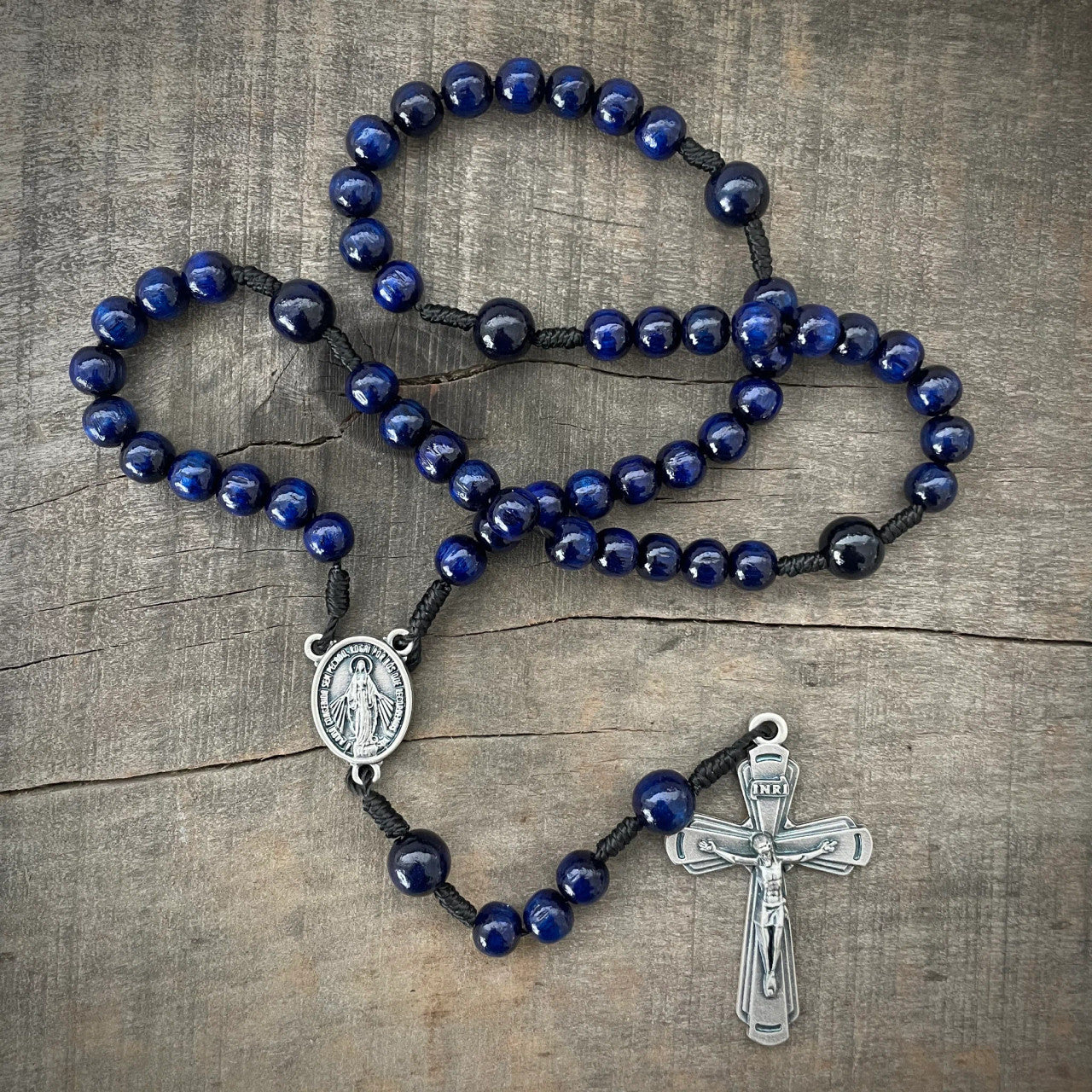 Handmade Rosary | Full-Armor Rosary - Blue Miraculous Medal | The Catholic Woodworker