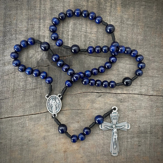 Handmade Rosary | Full-Armor Rosary - Blue Miraculous Medal | The Catholic Woodworker