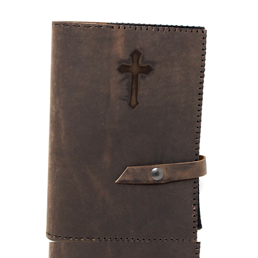 OreMoose || Bible Cover (Gray Wolf) - Handmade Leather Bible Cover with Cross Design