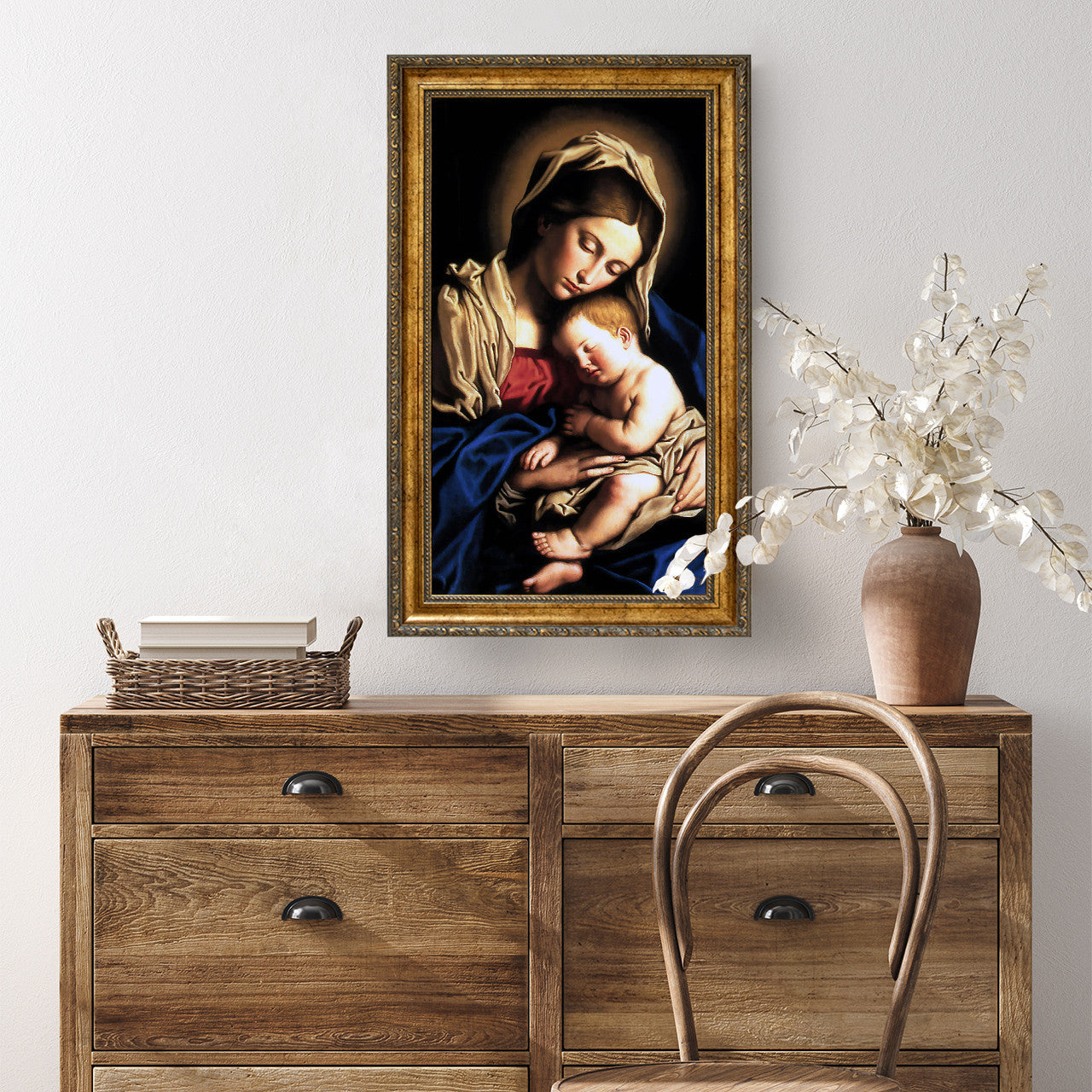 Madonna and Child painting by Giovanni Battista Salvi da Sassoferrato (1640) - Framed Canvas - 12" x 22"