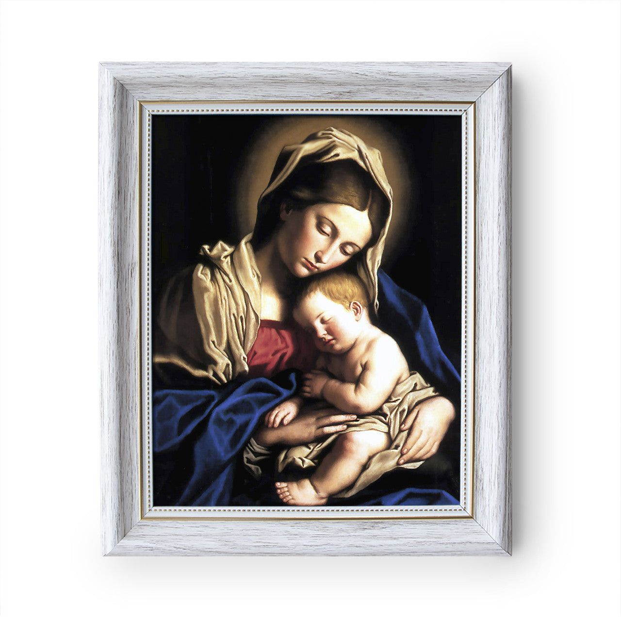 Madonna and Child painting by Giovanni Battista Salvi da Sassoferrato (1640) - White Frame - Framed Canvas - 8" x 10"