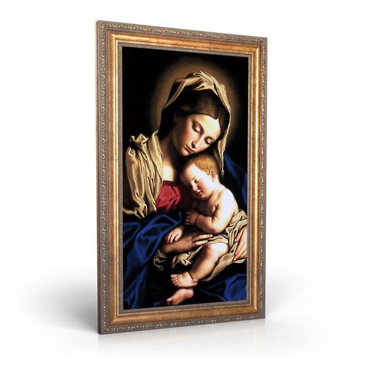 Madonna and Child painting by Giovanni Battista Salvi da Sassoferrato (1640) - Framed Canvas - 12" x 22"