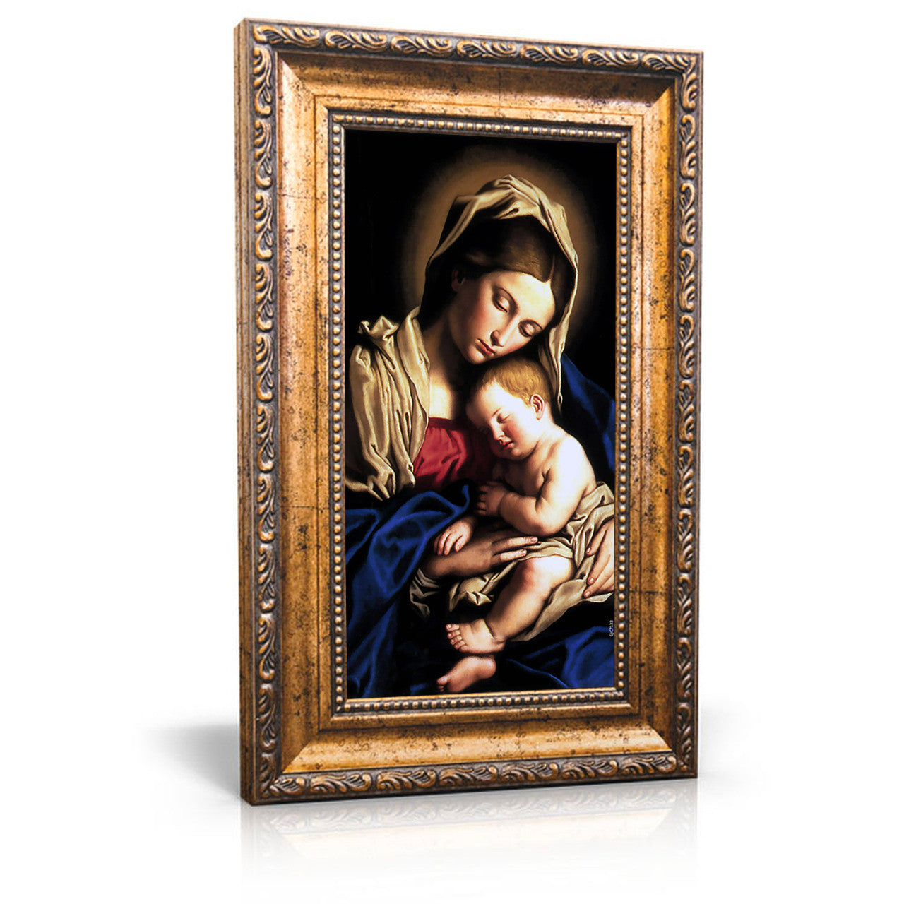 Madonna and Child painting by Giovanni Battista Salvi da Sassoferrato (1640) - Framed Canvas 6" X 11"
