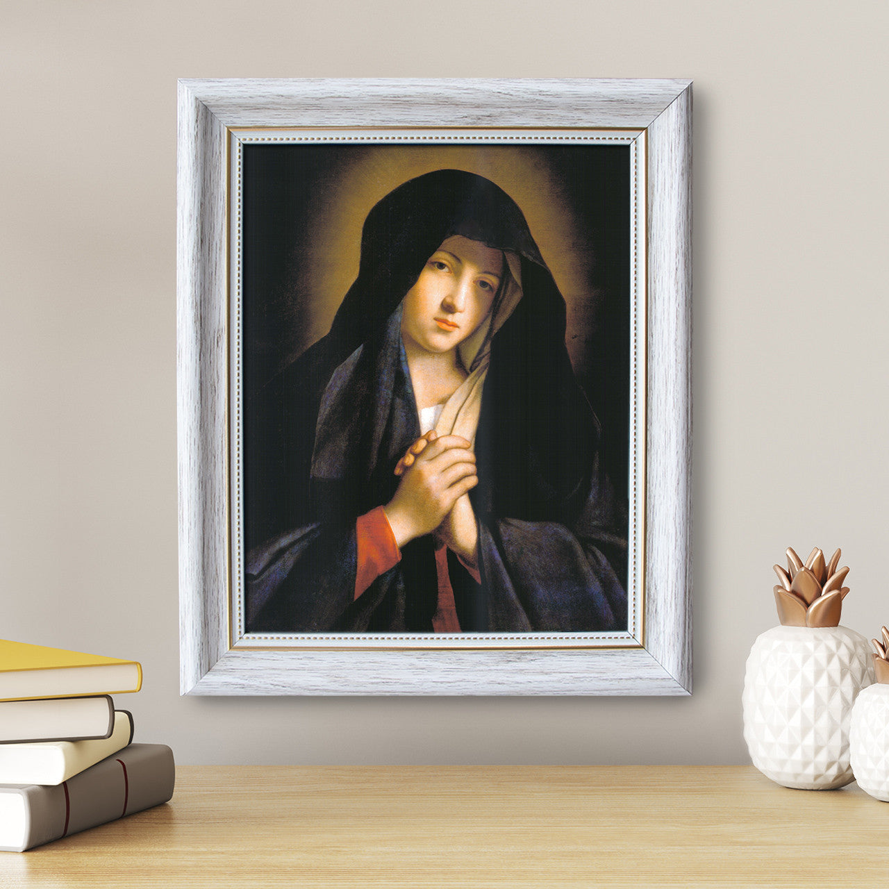 Madonna in Sorrow painting by Giovanni Battista Salvi da Sassoferrato - White Frame - Framed Canvas - 8" x 10"