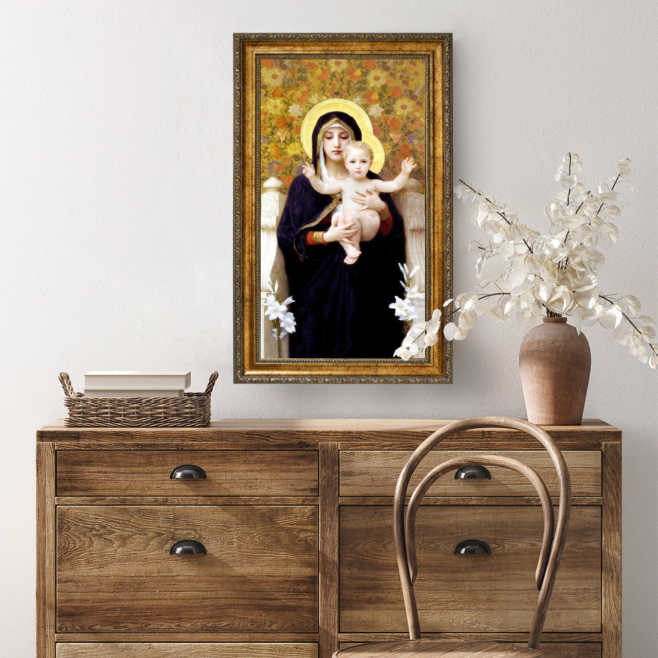 Madonna of the Lilies painting by William-Adolphe Bouguereau (1881) - Framed Canvas - 12" x 22"