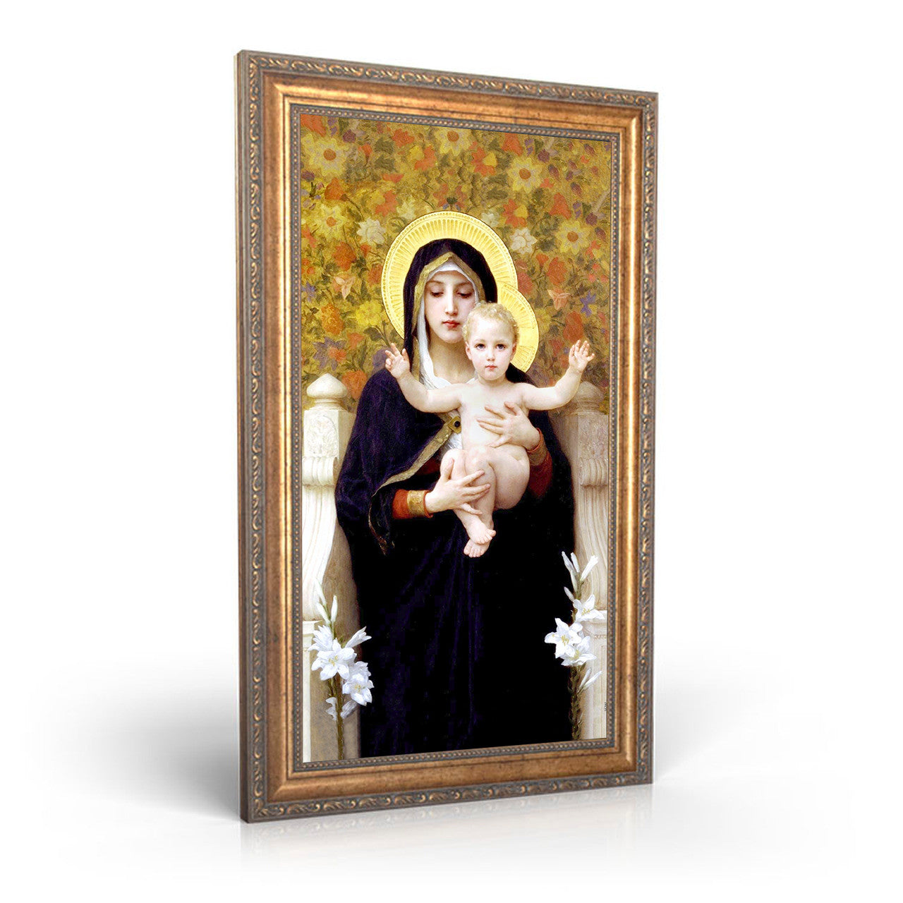 Madonna of the Lilies painting by William-Adolphe Bouguereau (1881) - Framed Canvas - 12" x 22"