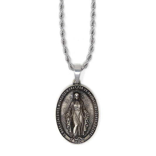 In Via || Miraculous Medal - Handcrafted with 22in Steel Rope Chain