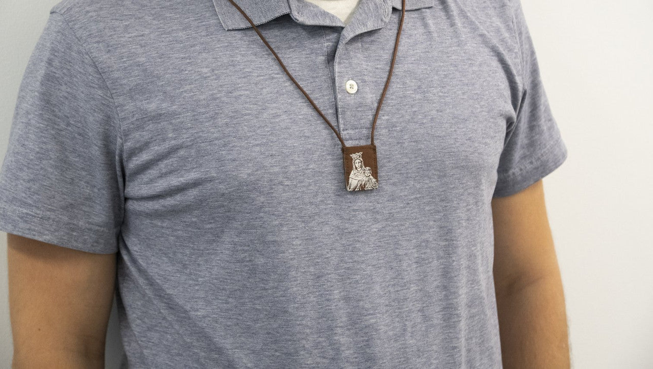 Premium Brown Scapular | Brown and Cream - Our Lady of Mt. Carmel - Regular - 14in