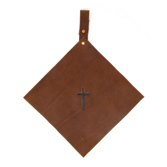 OreMoose || Pot Holder (Amber) - Handmade Leather Pot Holder with Cross Design