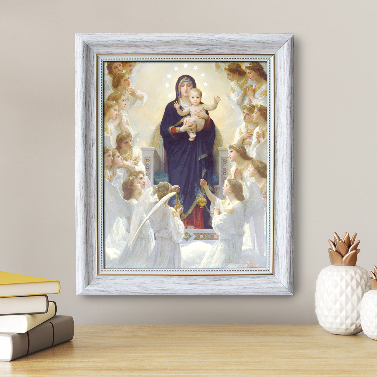 Queen of Angels painting by William-Adolphe Bouguereau (1881) - White Frame - Framed Canvas - 8" x 10"