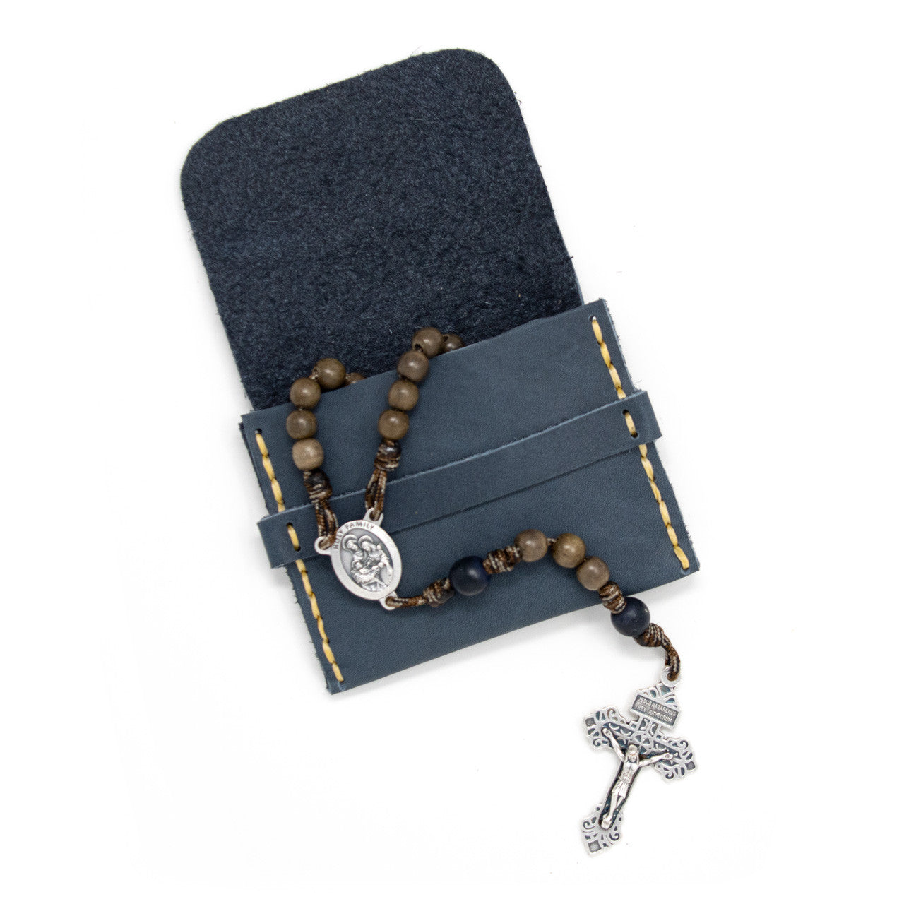 OreMoose || Rosary Pouch (Denim) - Handmade Leather Pouch with Envelope Feature