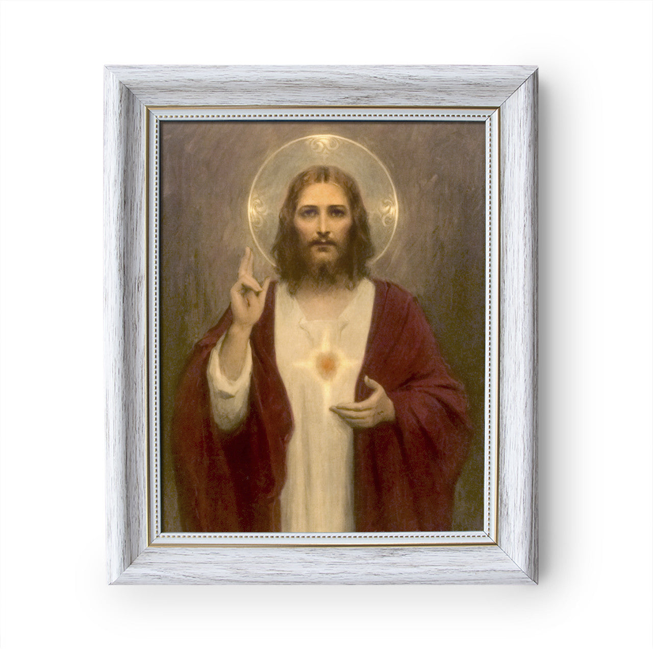 Sacred Heart of Jesus painting by Charles Bosseron Chambers - White Frame - Framed Canvas - 8" x 10" - Divine Mercy Vilnius